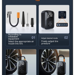 Portable Car Air Inflator | 100W Wireless | Digital Pressure Gauge | USB-C Charging | Tires, Bikes & More