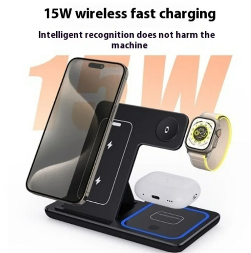 15W 3-in-1 LED Foldable Wireless Charger Stand | iPhone, iWatch & AirPods | Fast Charging