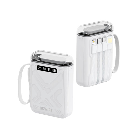 10000mAh Power Bank with Built-In Cables | 22.5W Fast Charge | 5 Outputs | Compact Travel Charger