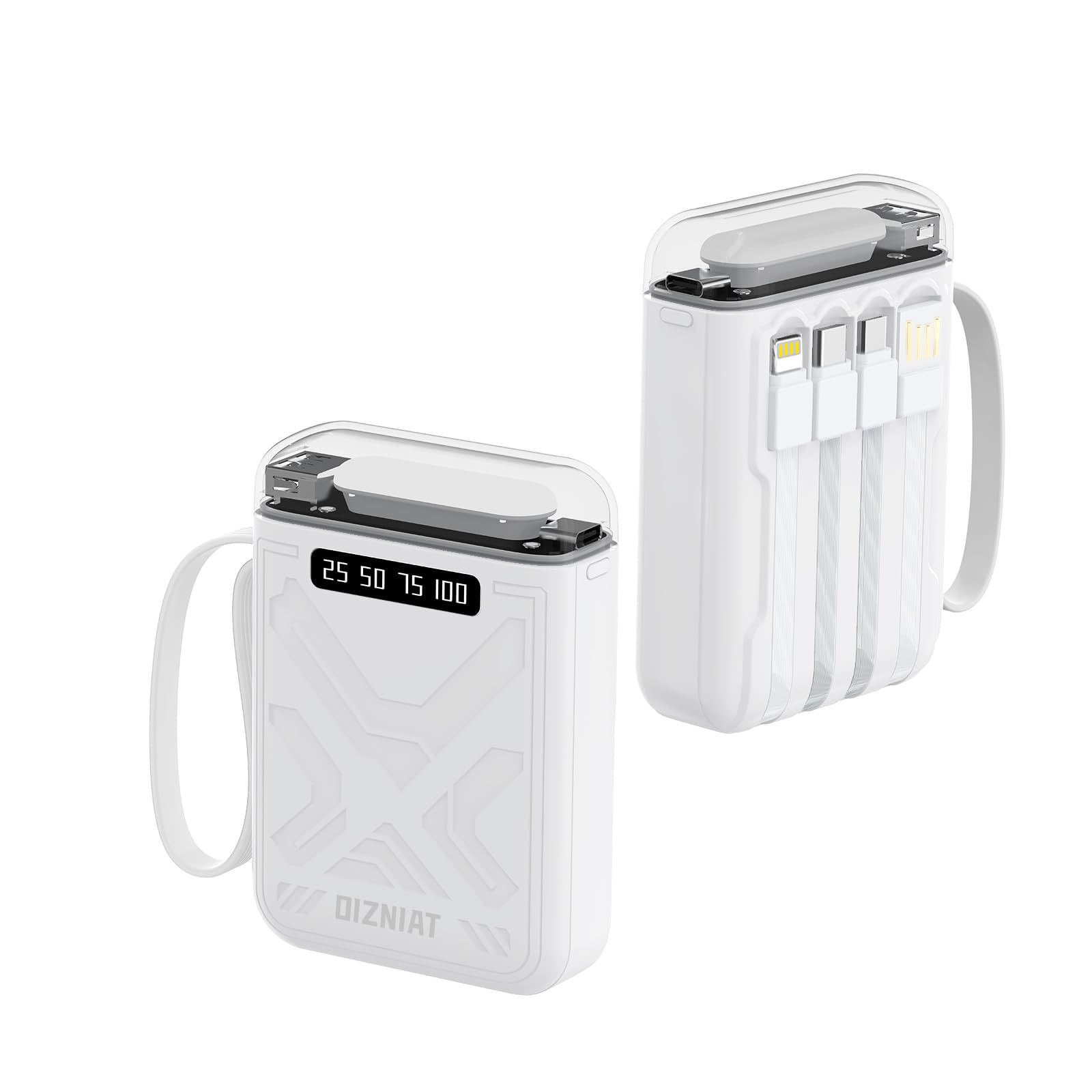 10000mAh Power Bank with Built-In Cables | 22.5W Fast Charge | 5 Outputs | Compact Travel Charger
